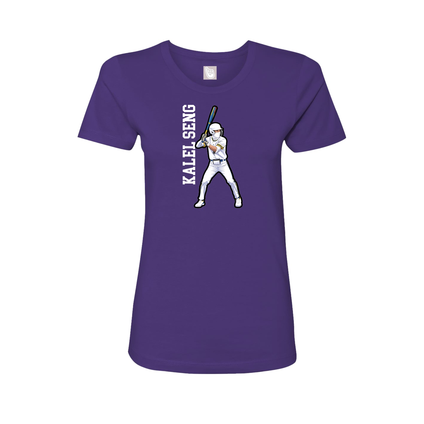 Fitted Women's Tee — Name Vertical in Purple