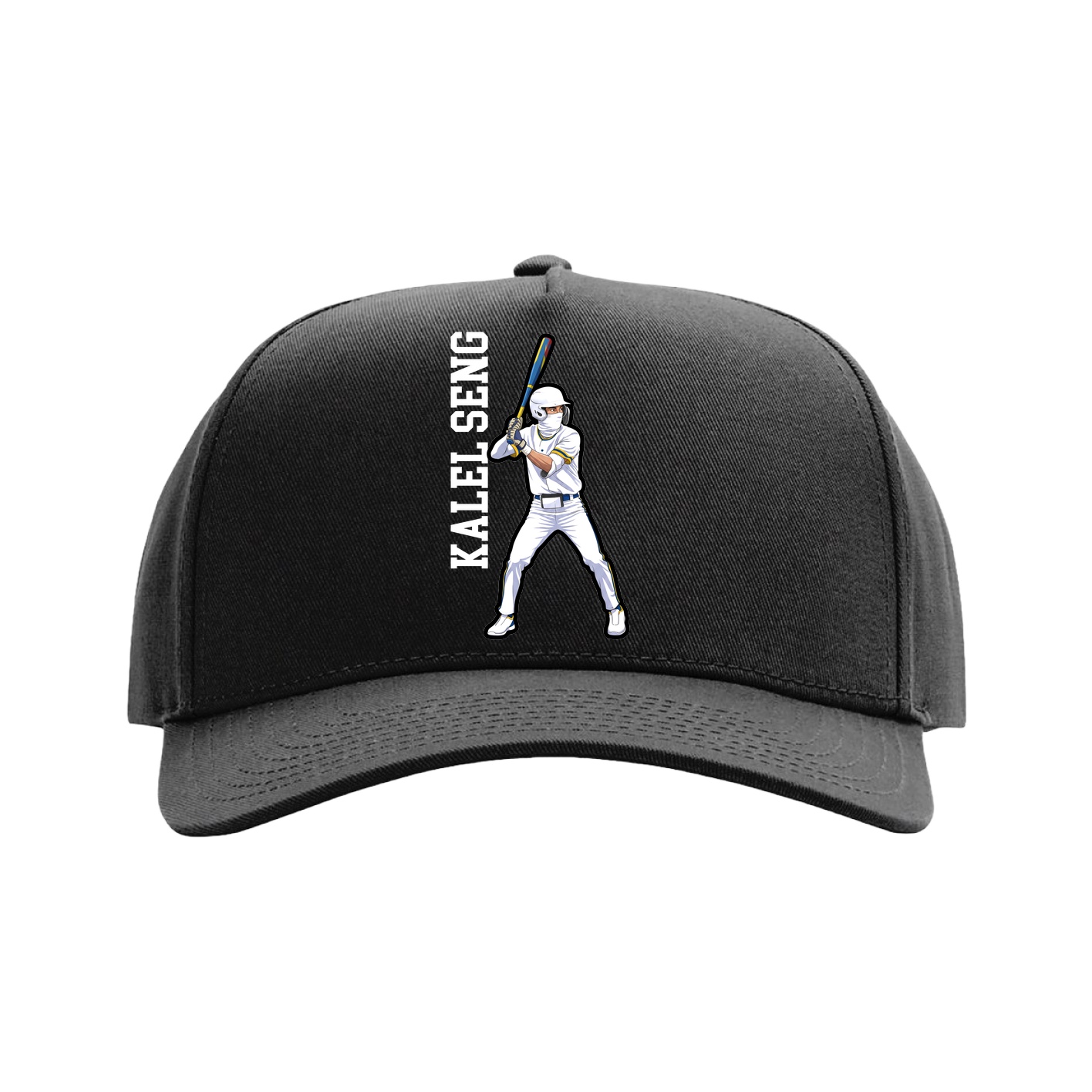 Full Fabric Five-Panel Champ Cap — Name Vertical in Black