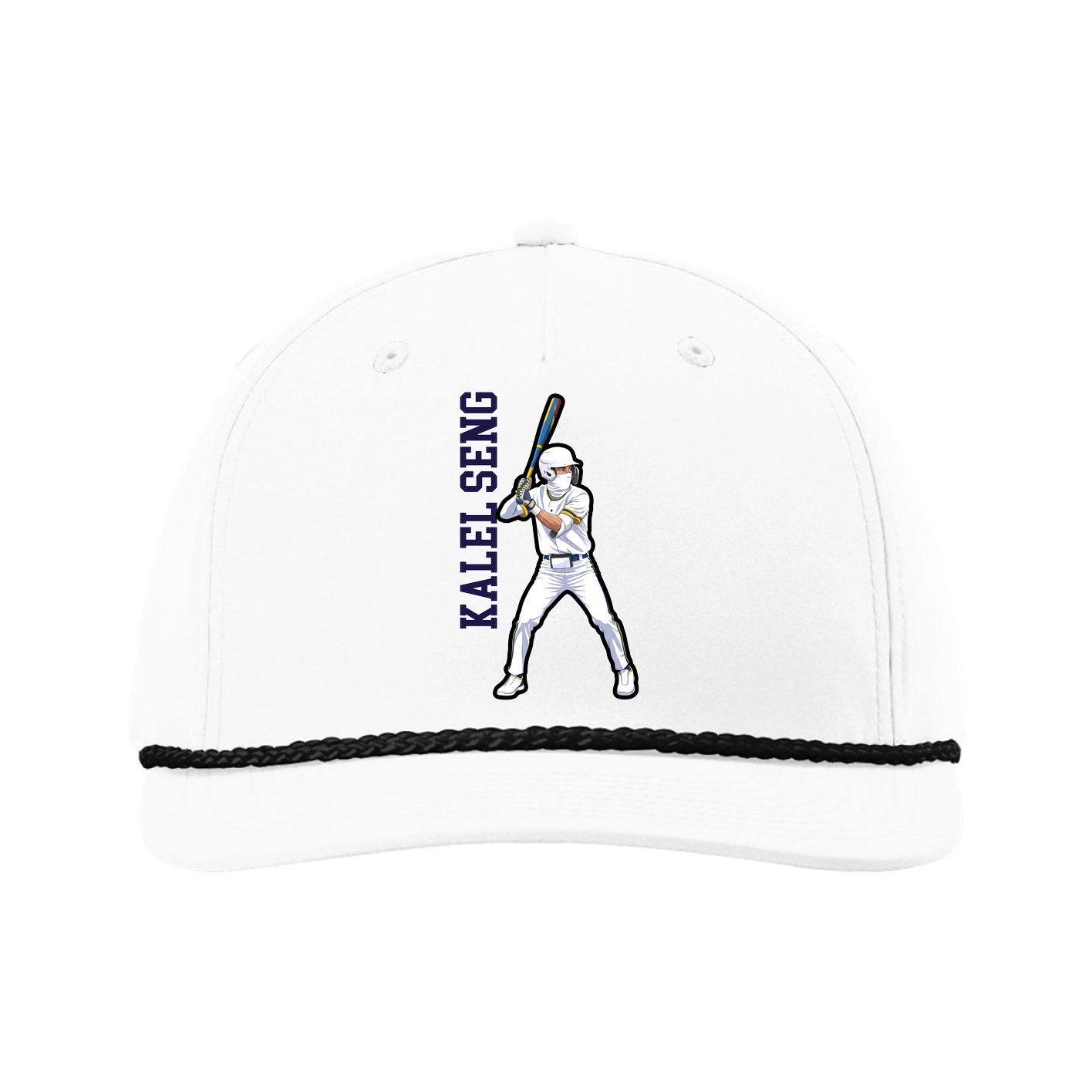 Five-Panel Classic Rope Cap — Name Vertical in White