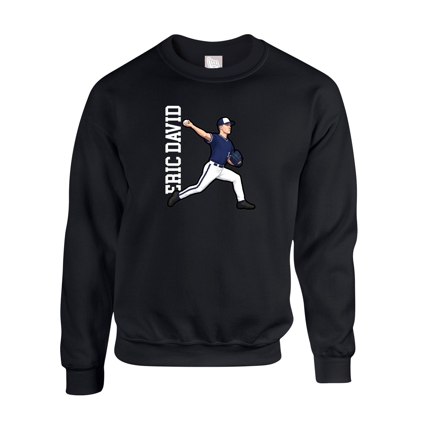 Fleece Crew — Name Vertical in Black