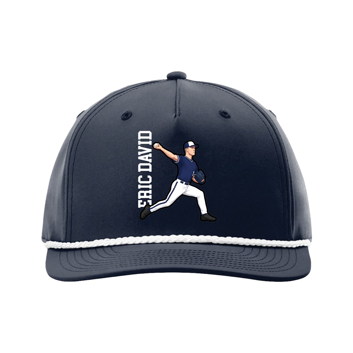 Five-Panel Classic Rope Cap — Name Vertical in Navy