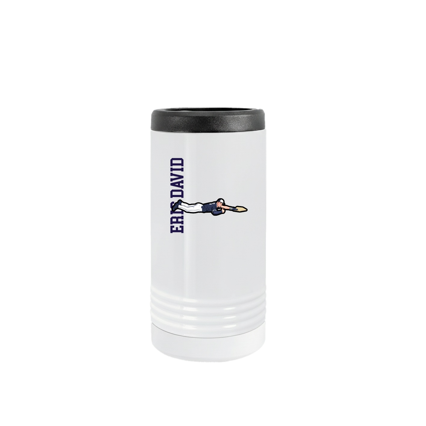 Slim Beverage Holder — Name Vertical in White