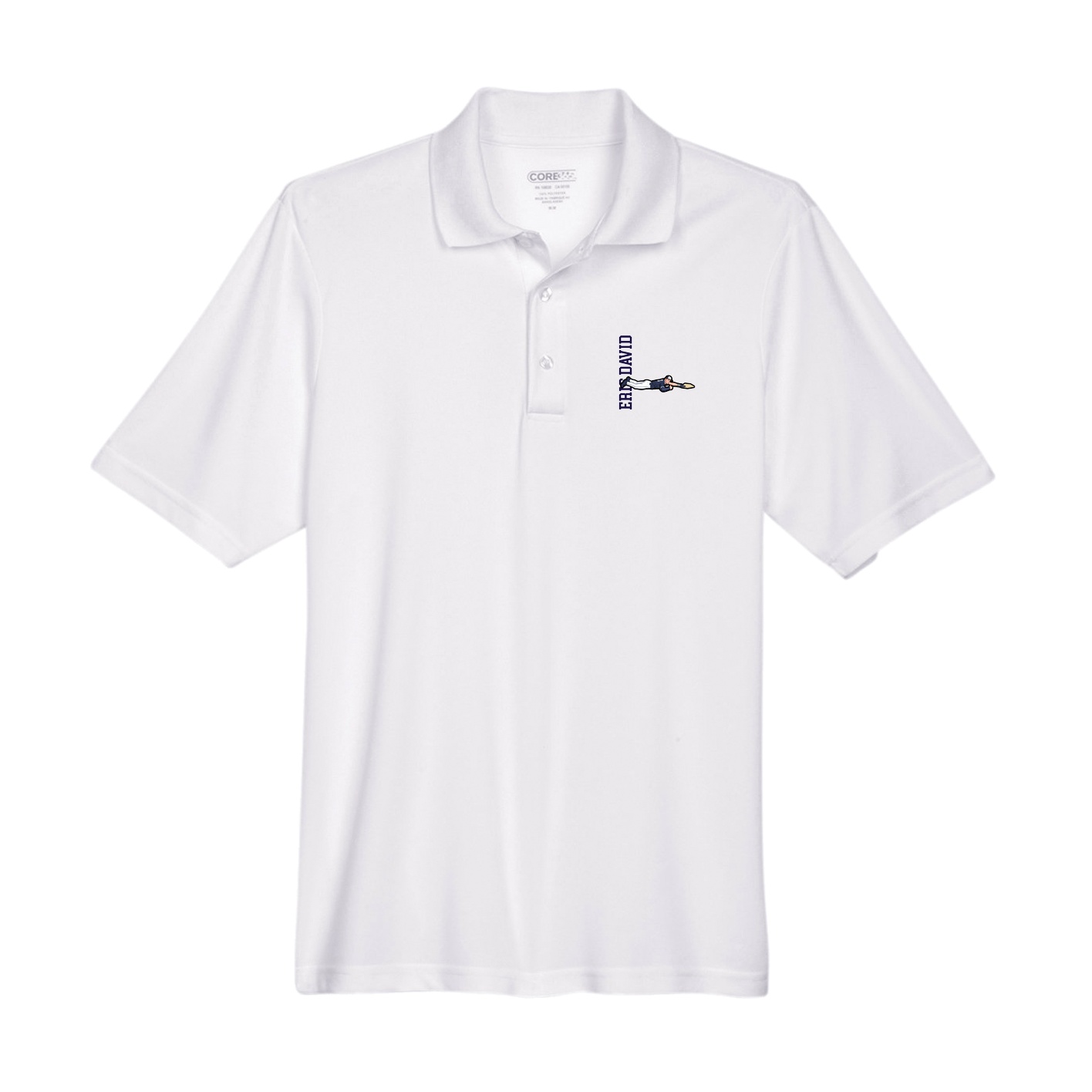 Performance Polo — Name Vertical in White