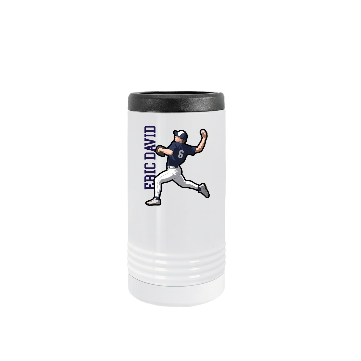 Slim Beverage Holder — Name Vertical in White