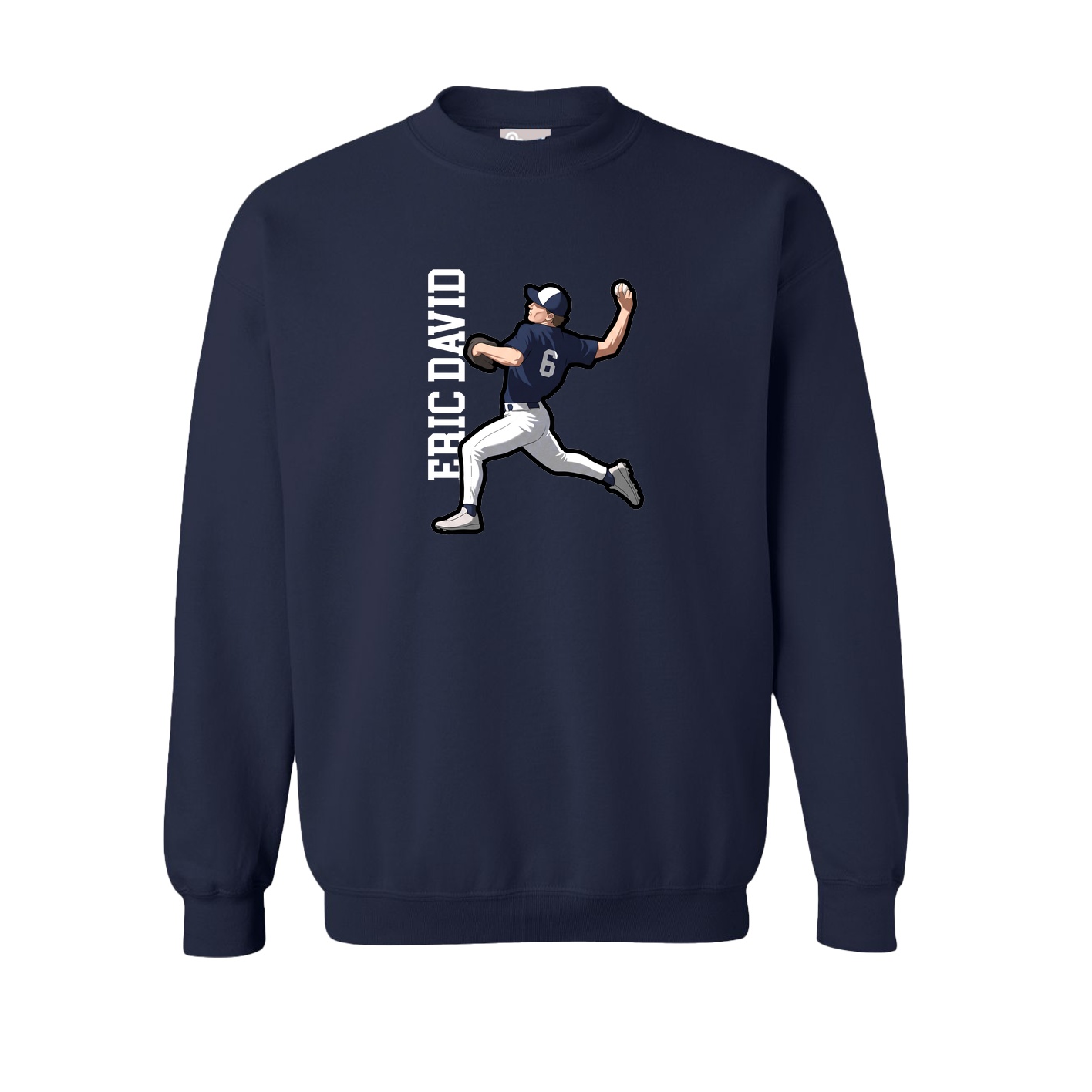 Fleece Crew — Name Vertical in Navy
