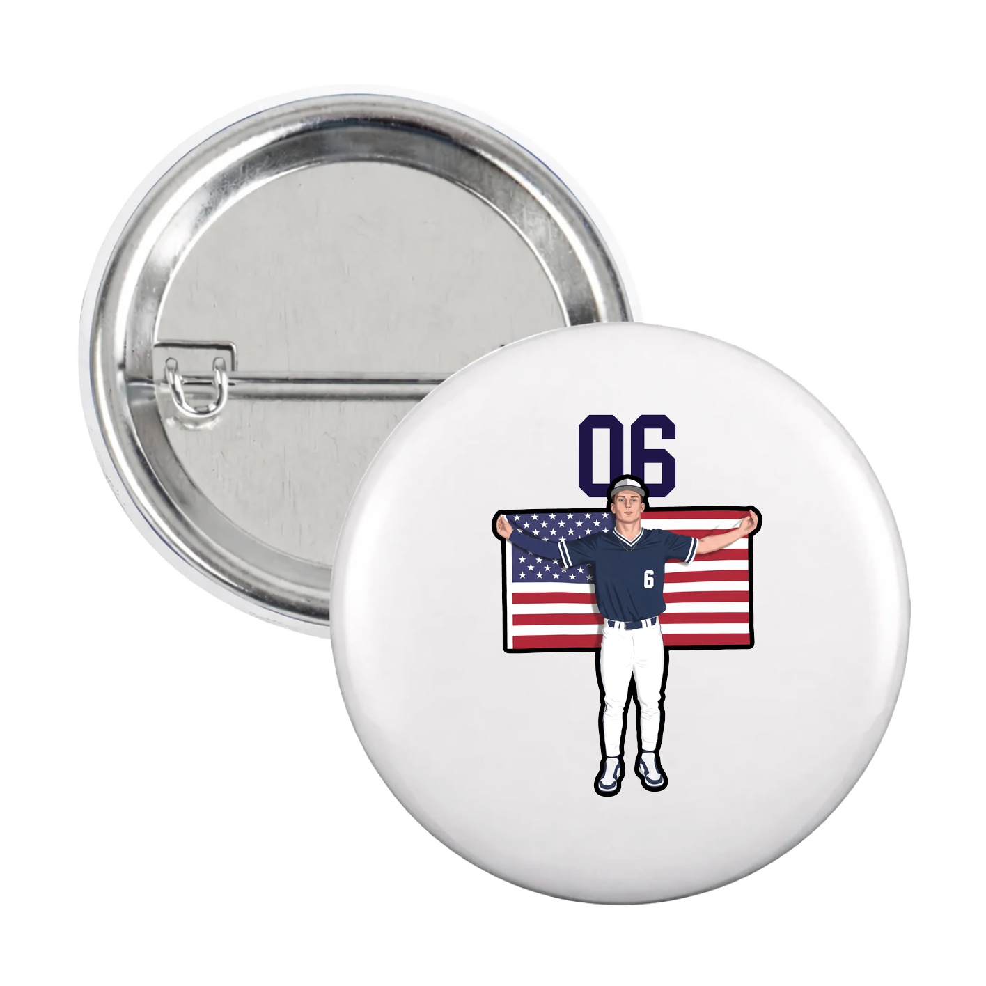 Game Day Button — Number Top in White