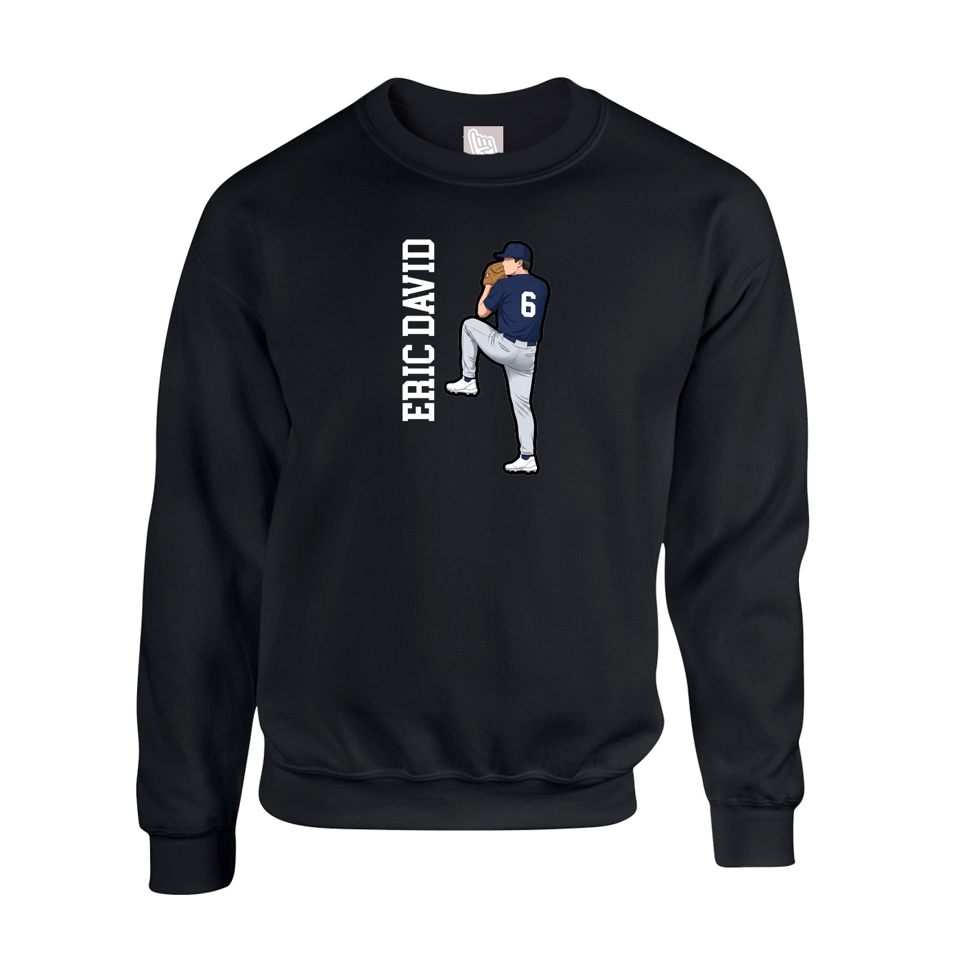 Fleece Crew — Name Vertical in Black