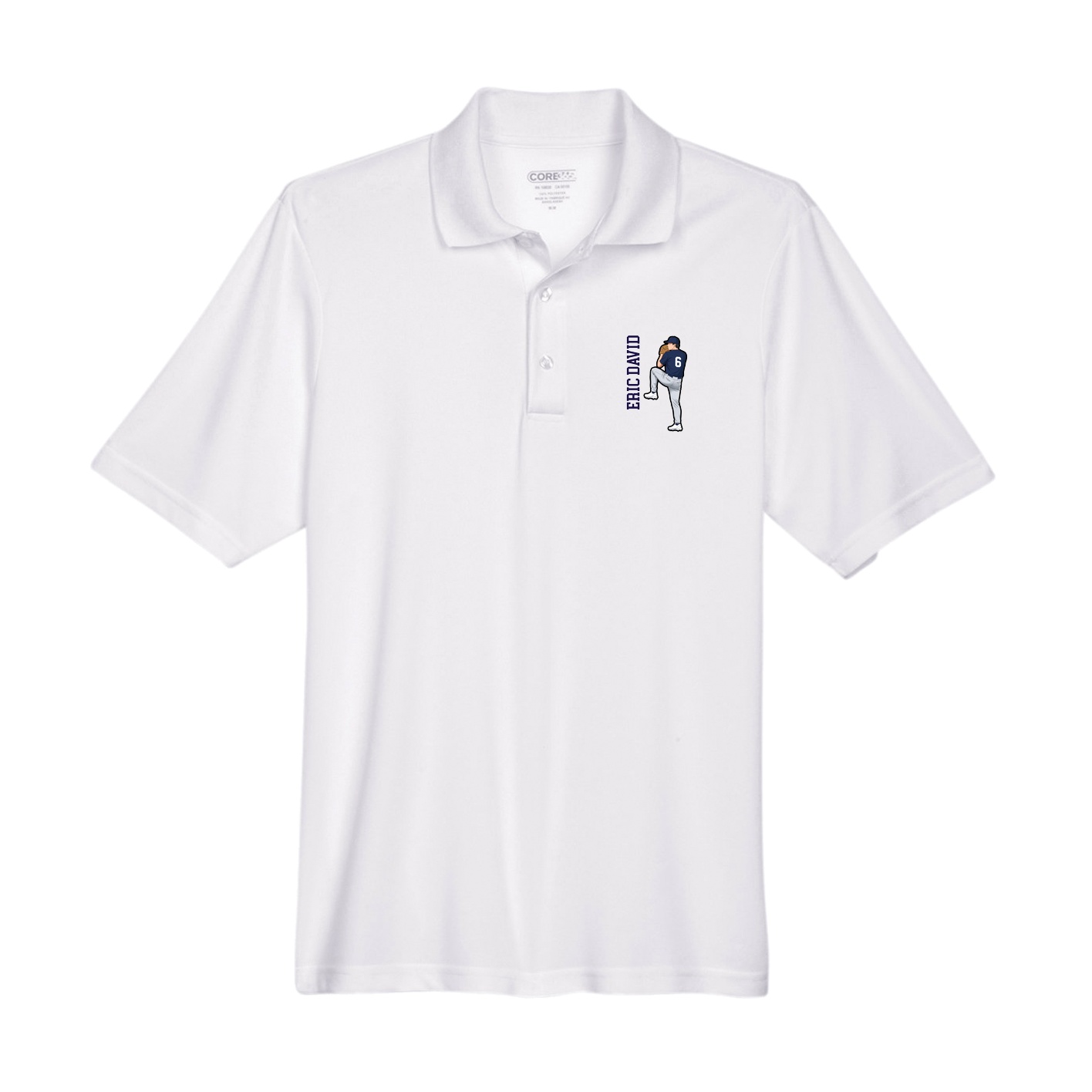 Performance Polo — Name Vertical in White