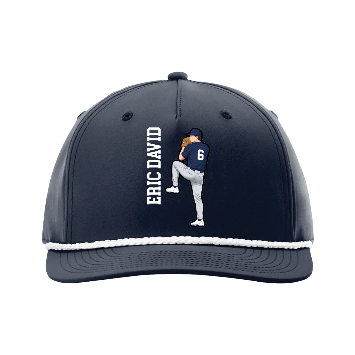 Five-Panel Classic Rope Cap — Name Vertical in Navy