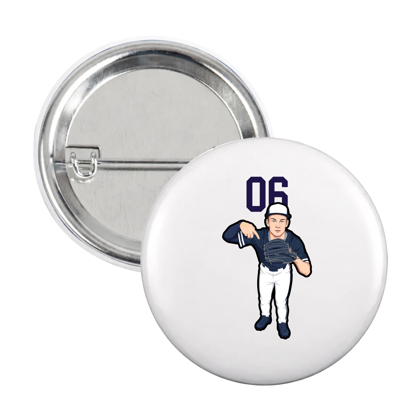 Game Day Button — Number Top in White