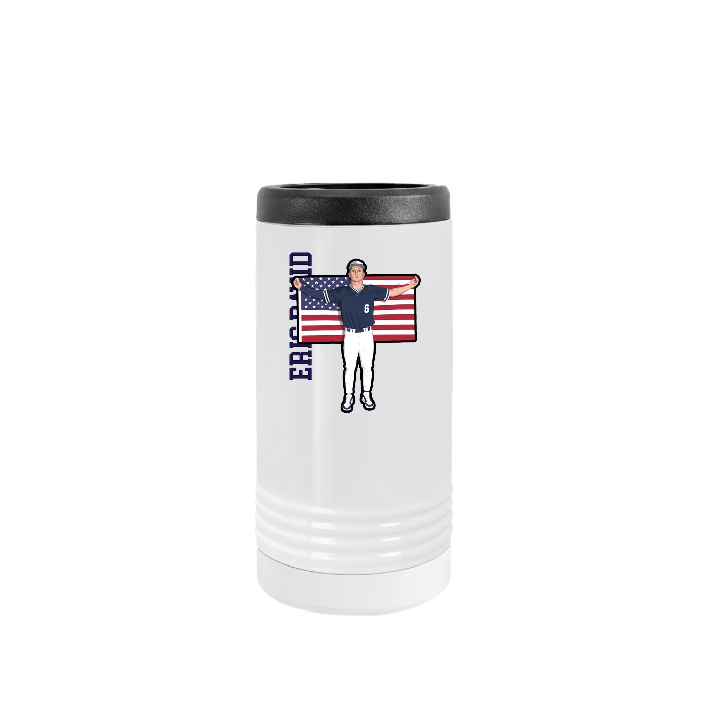 Slim Beverage Holder — Name Vertical in White