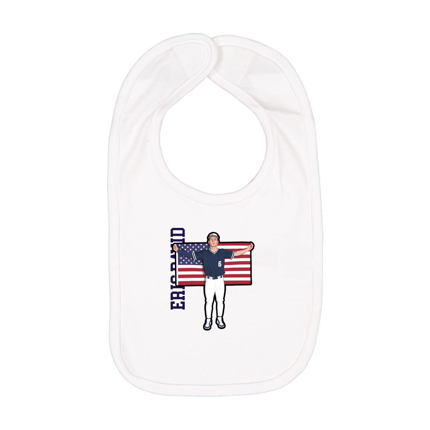 Infant Bib — Name Vertical in White