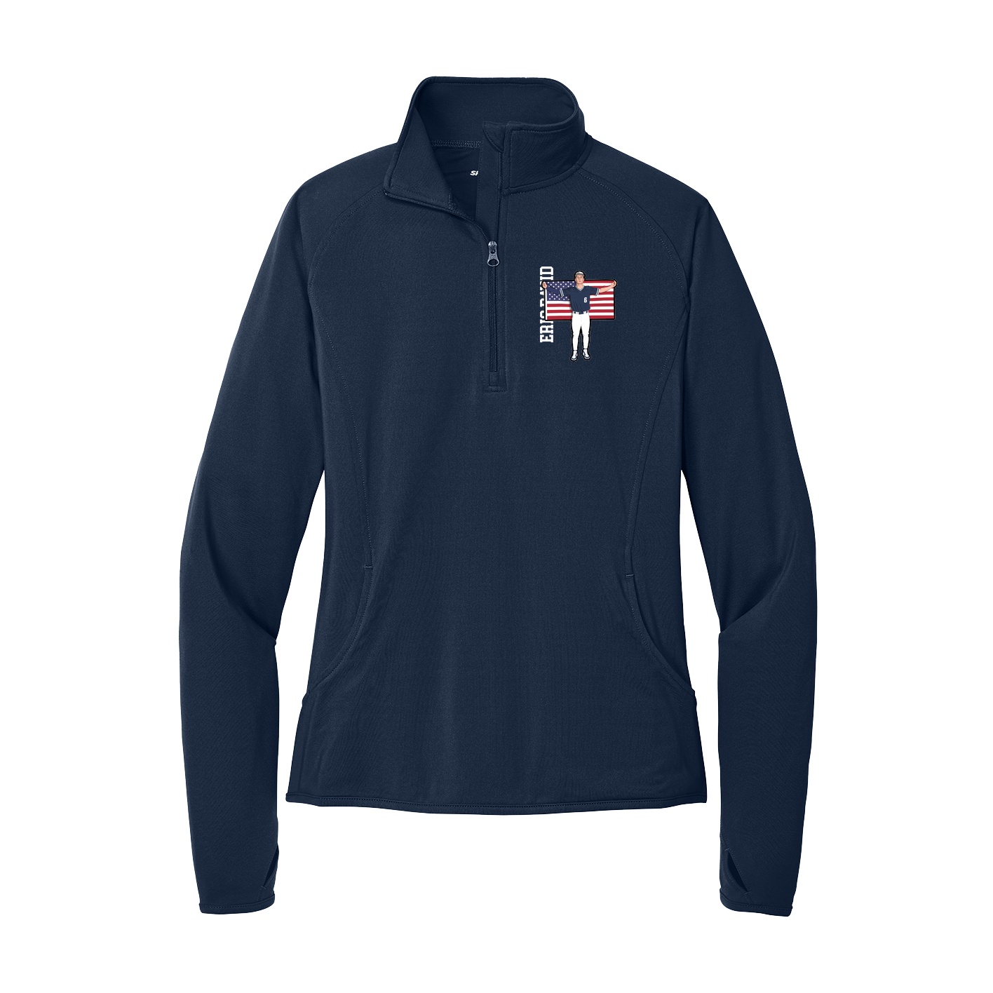 Women's Q-Zip Pullover — Name Vertical in Navy