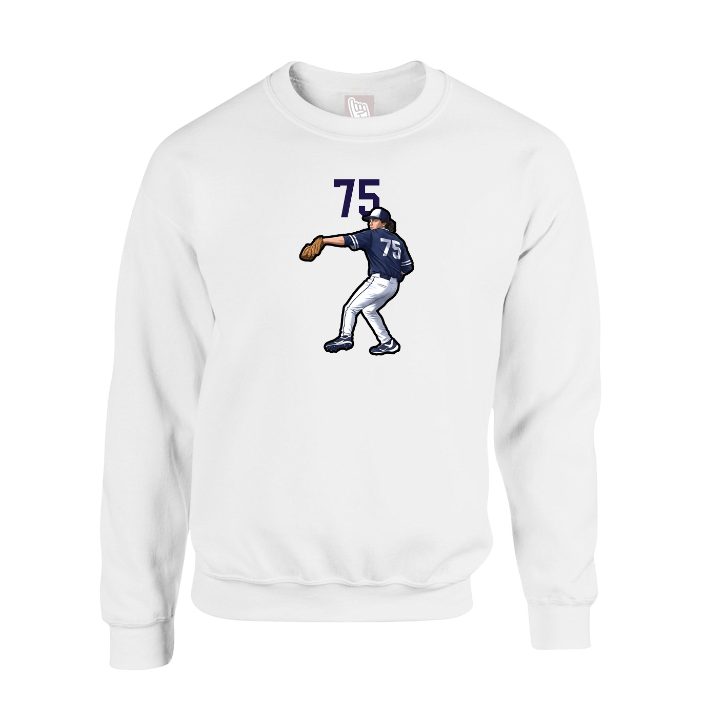 Fleece Crew — Number Top in White