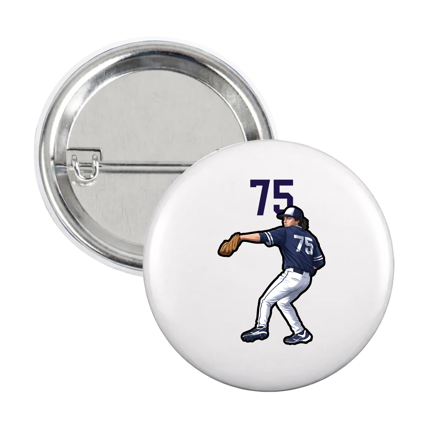 Game Day Button — Number Top in White