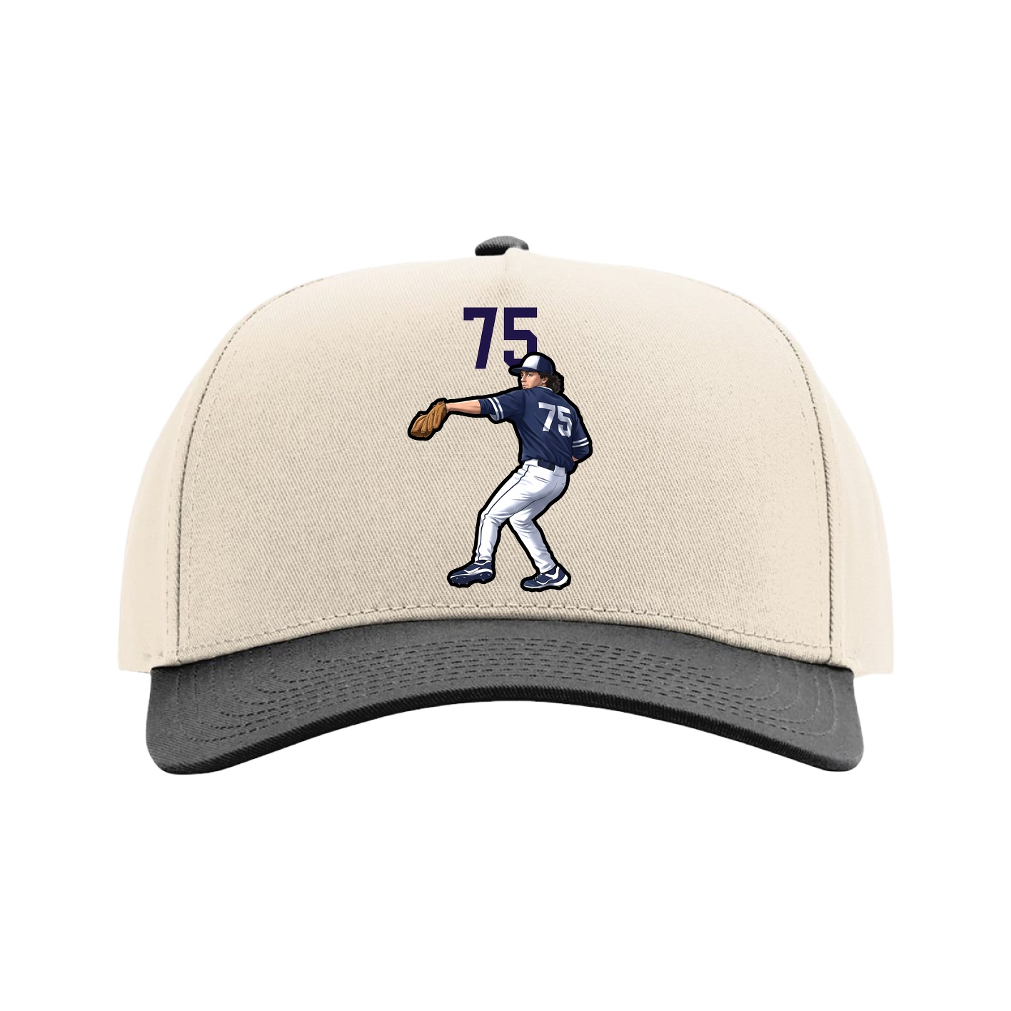 Full Fabric Five-Panel Champ Cap — Number Top in Cream/Black