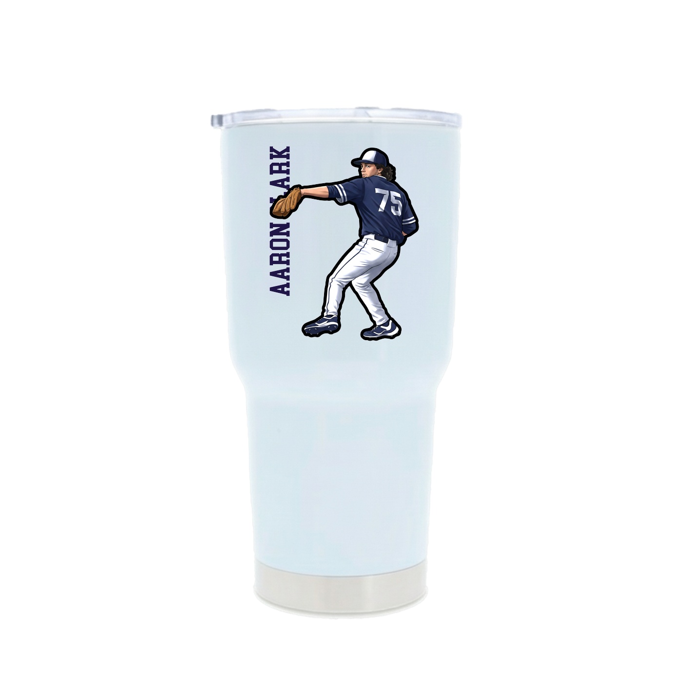 30oz Stainless Steel Tumbler — Name Vertical in White