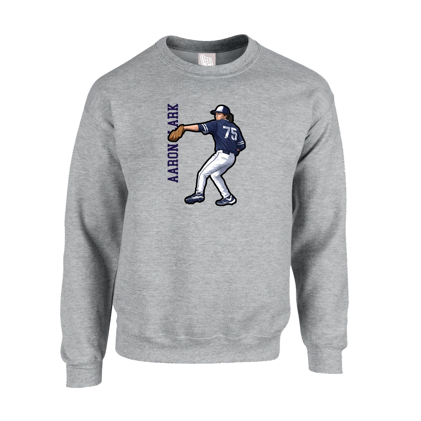 Fleece Crew — Name Vertical in Grey