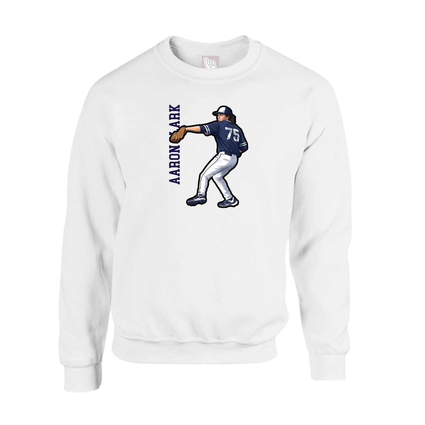 Fleece Crew — Name Vertical in White