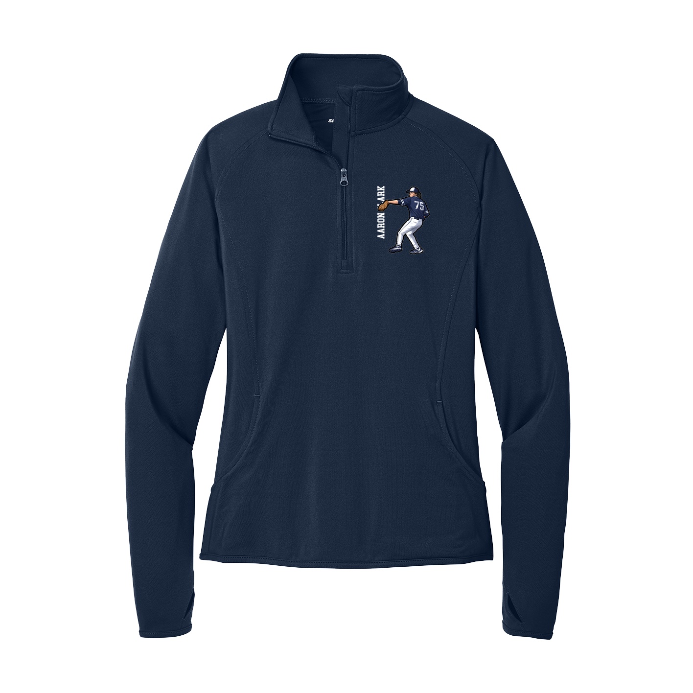 Women's Q-Zip Pullover — Name Vertical in Navy