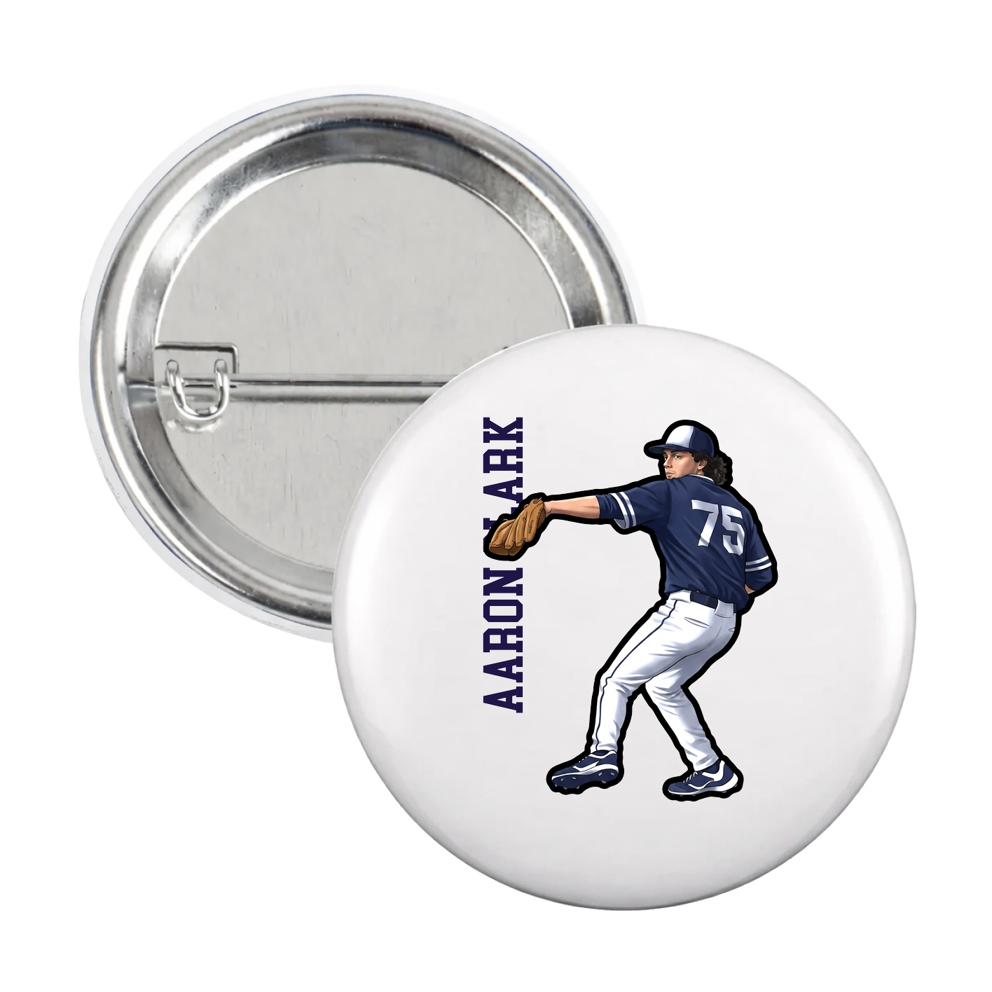 Game Day Button — Name Vertical in White