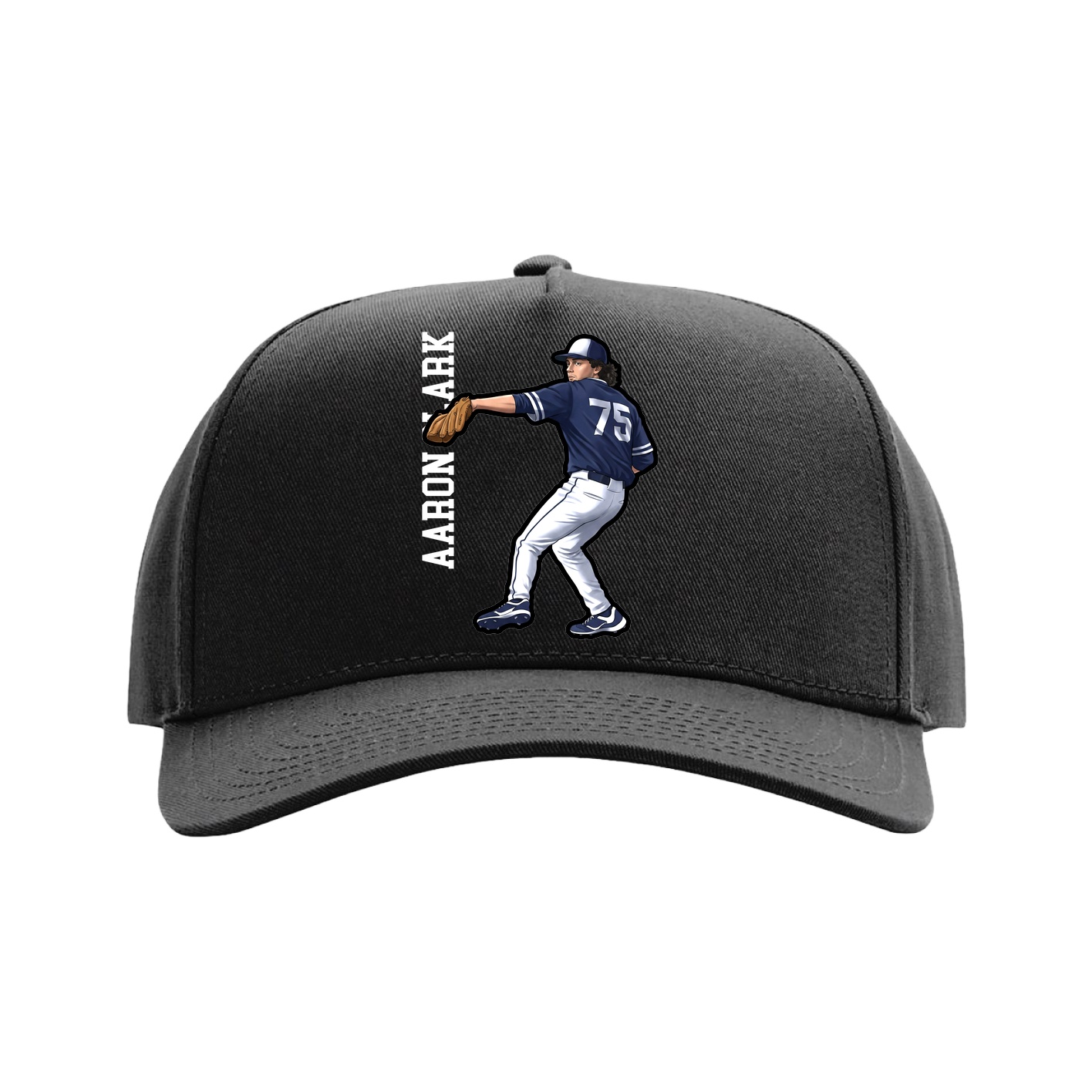 Full Fabric Five-Panel Champ Cap — Name Vertical in Black