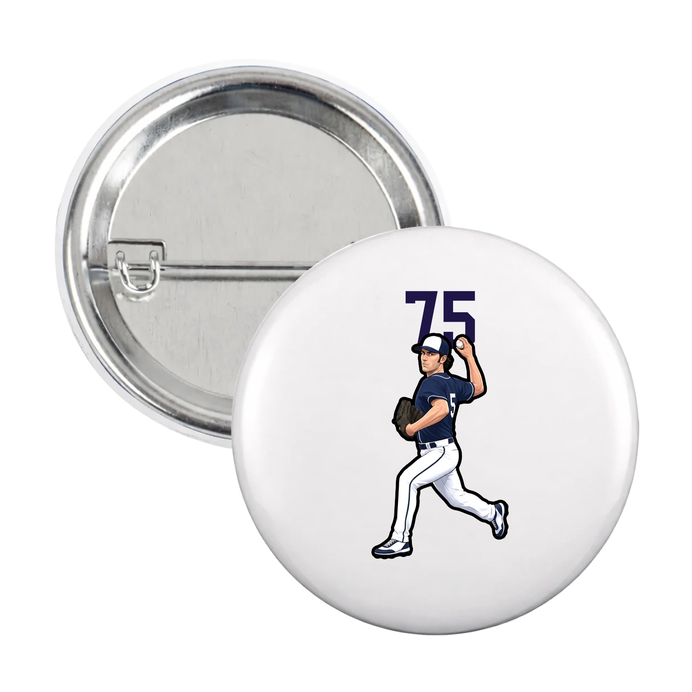 Game Day Button — Number Top in White