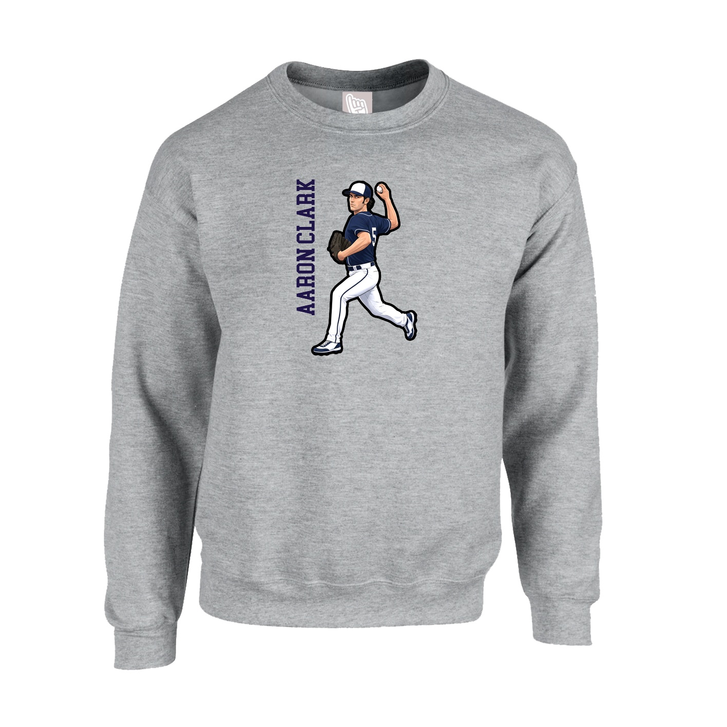 Fleece Crew — Name Vertical in Grey
