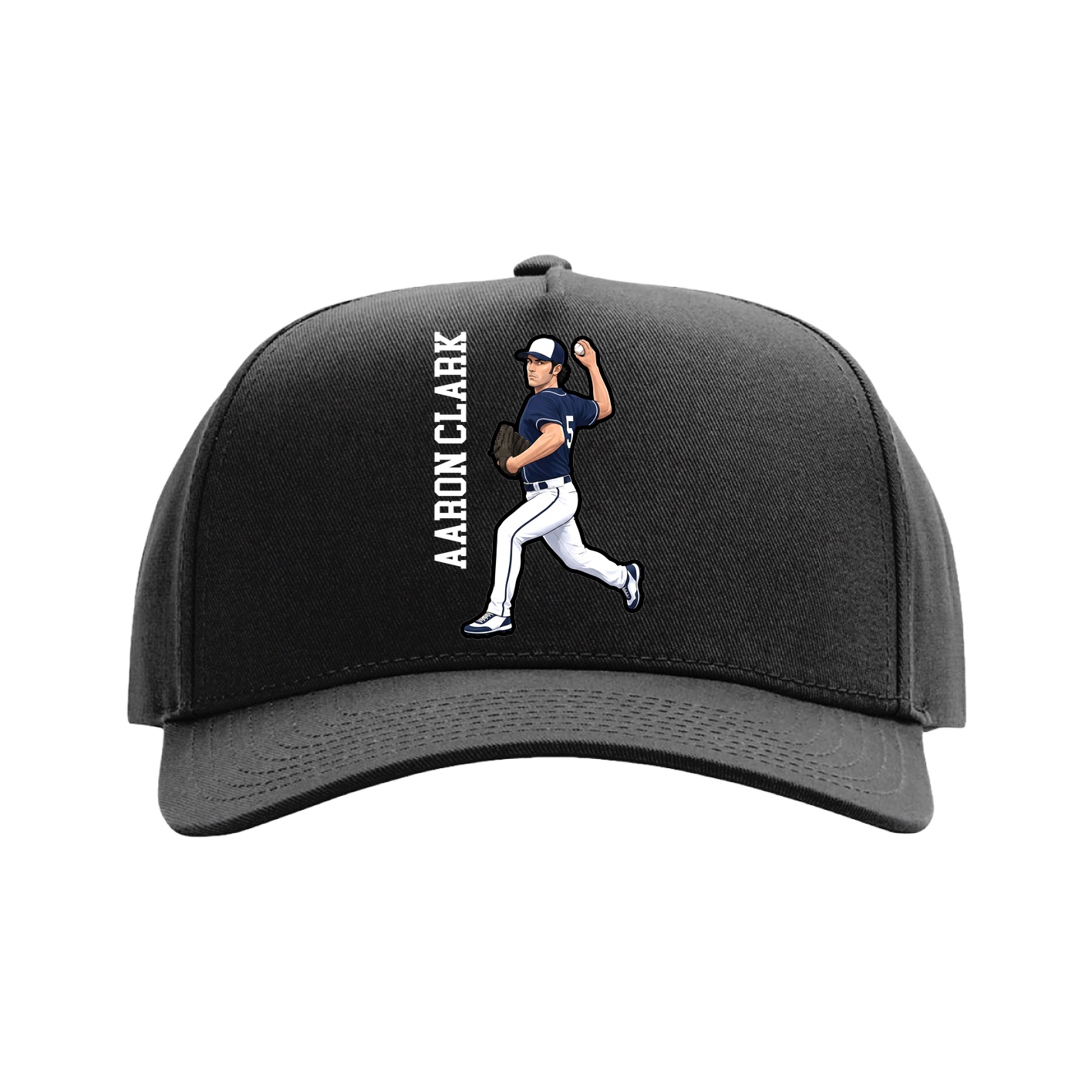 Full Fabric Five-Panel Champ Cap — Name Vertical in Black