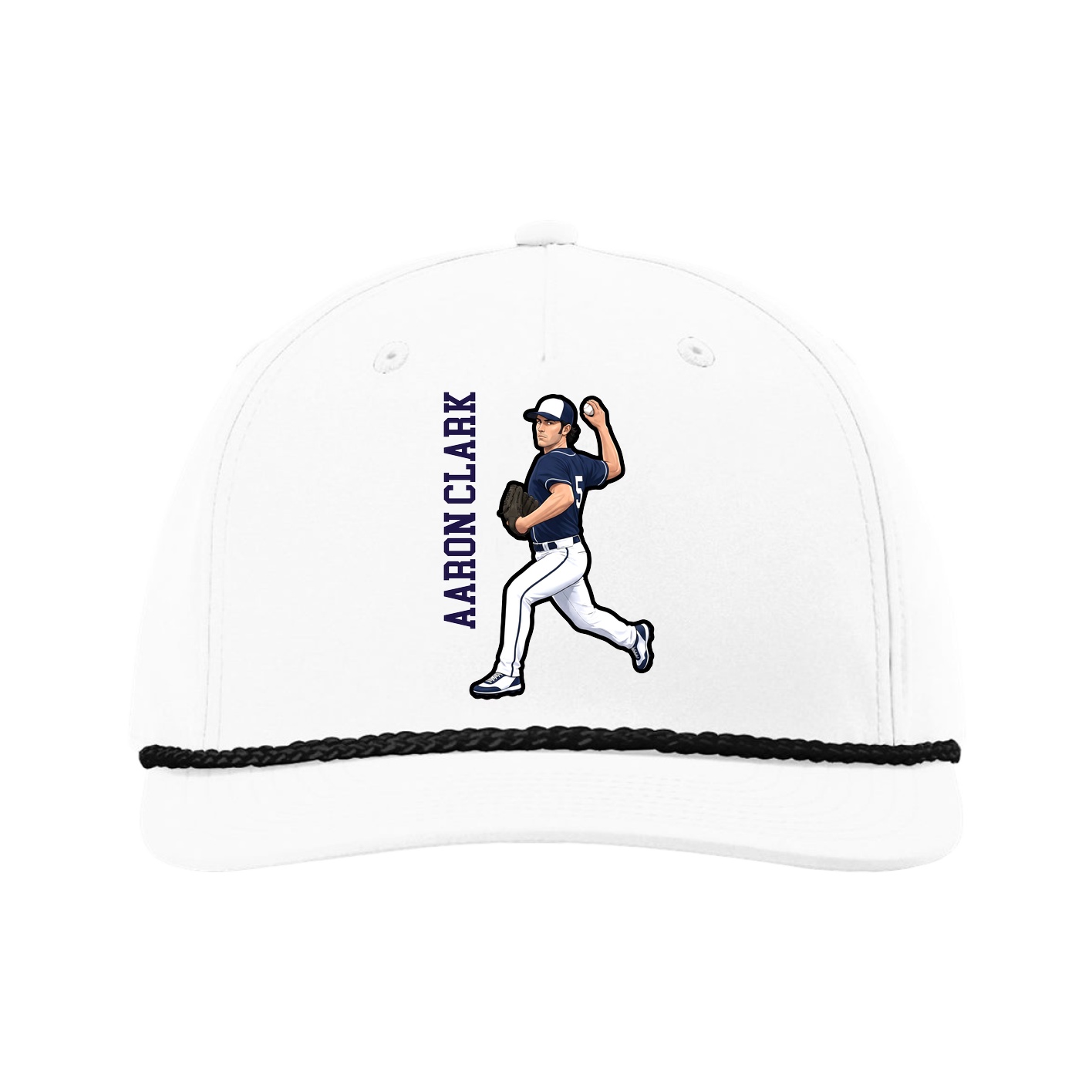Five-Panel Classic Rope Cap — Name Vertical in White