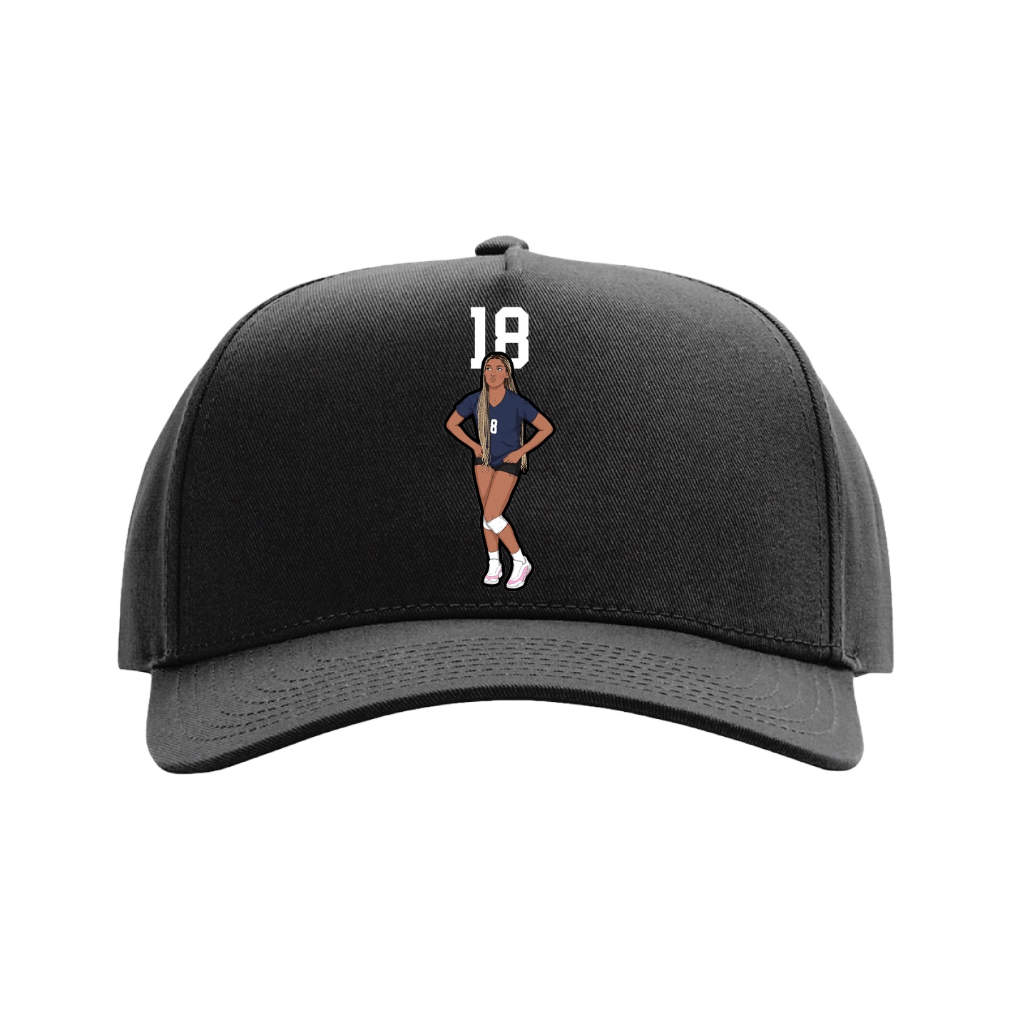 Full Fabric Five-Panel Champ Cap — Number Top in Black