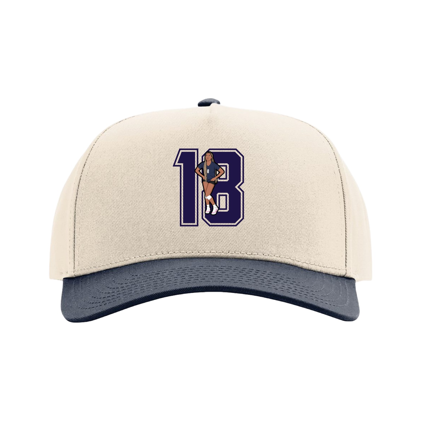 Full Fabric Five-Panel Champ Cap — Number in Cream/Navy