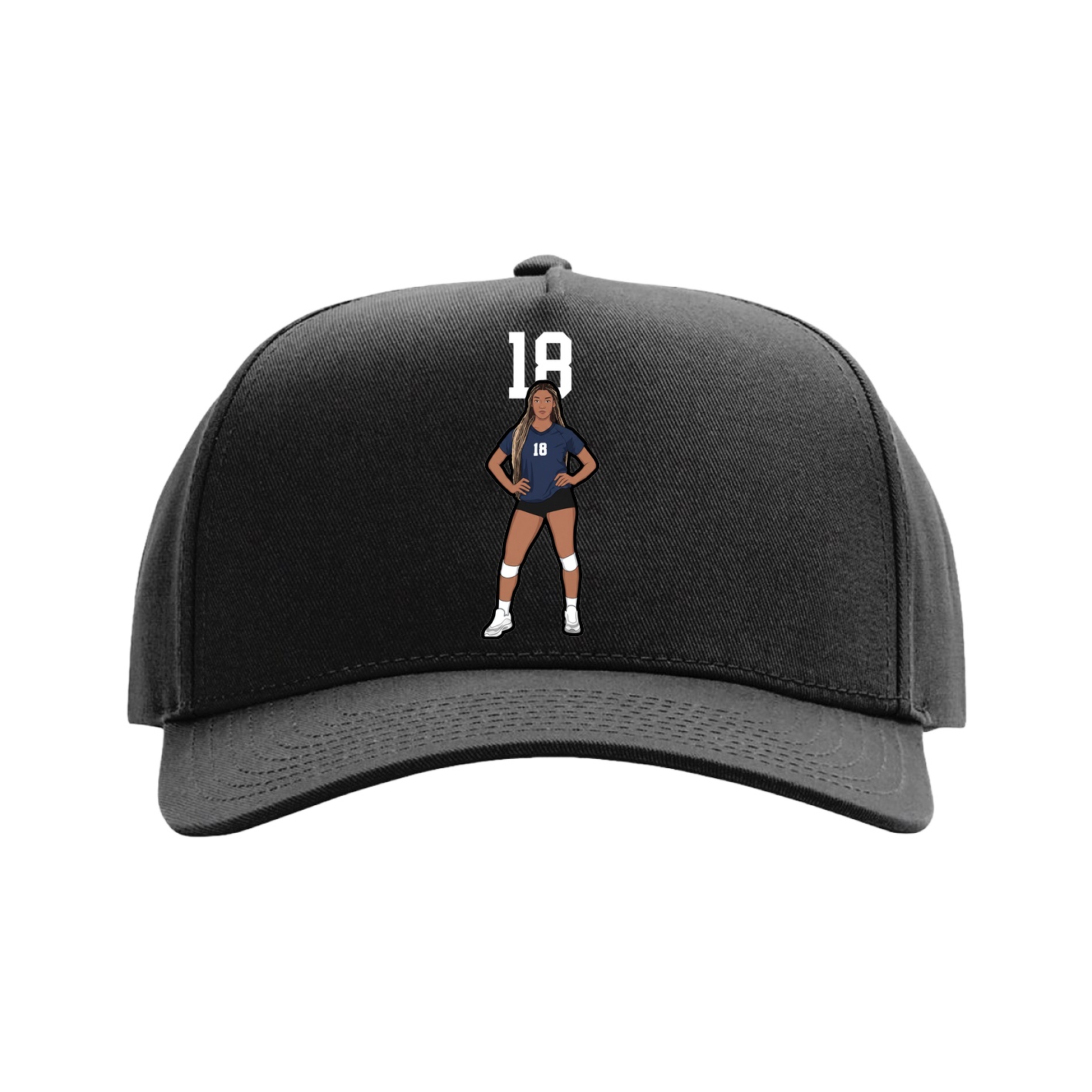 Full Fabric Five-Panel Champ Cap — Number Top in Black