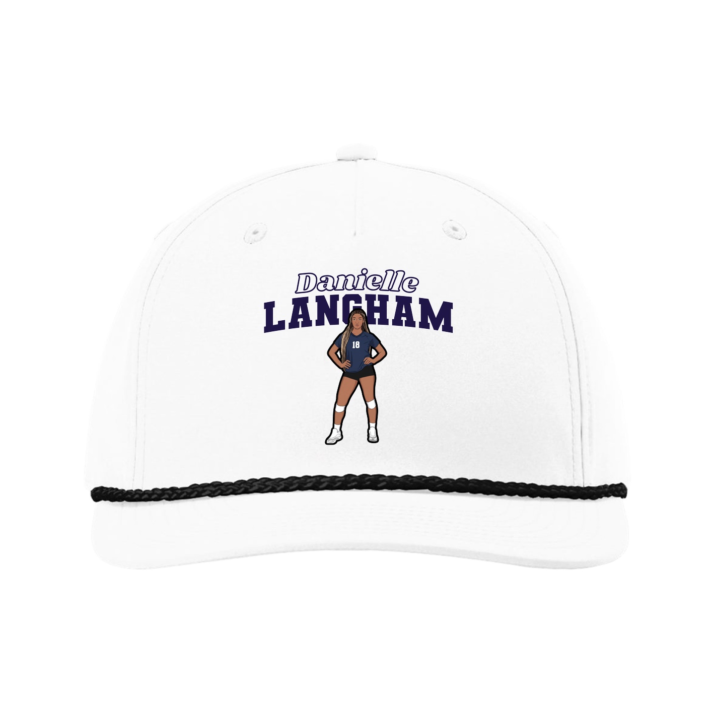 Five-Panel Classic Rope Cap — Name Arch in White