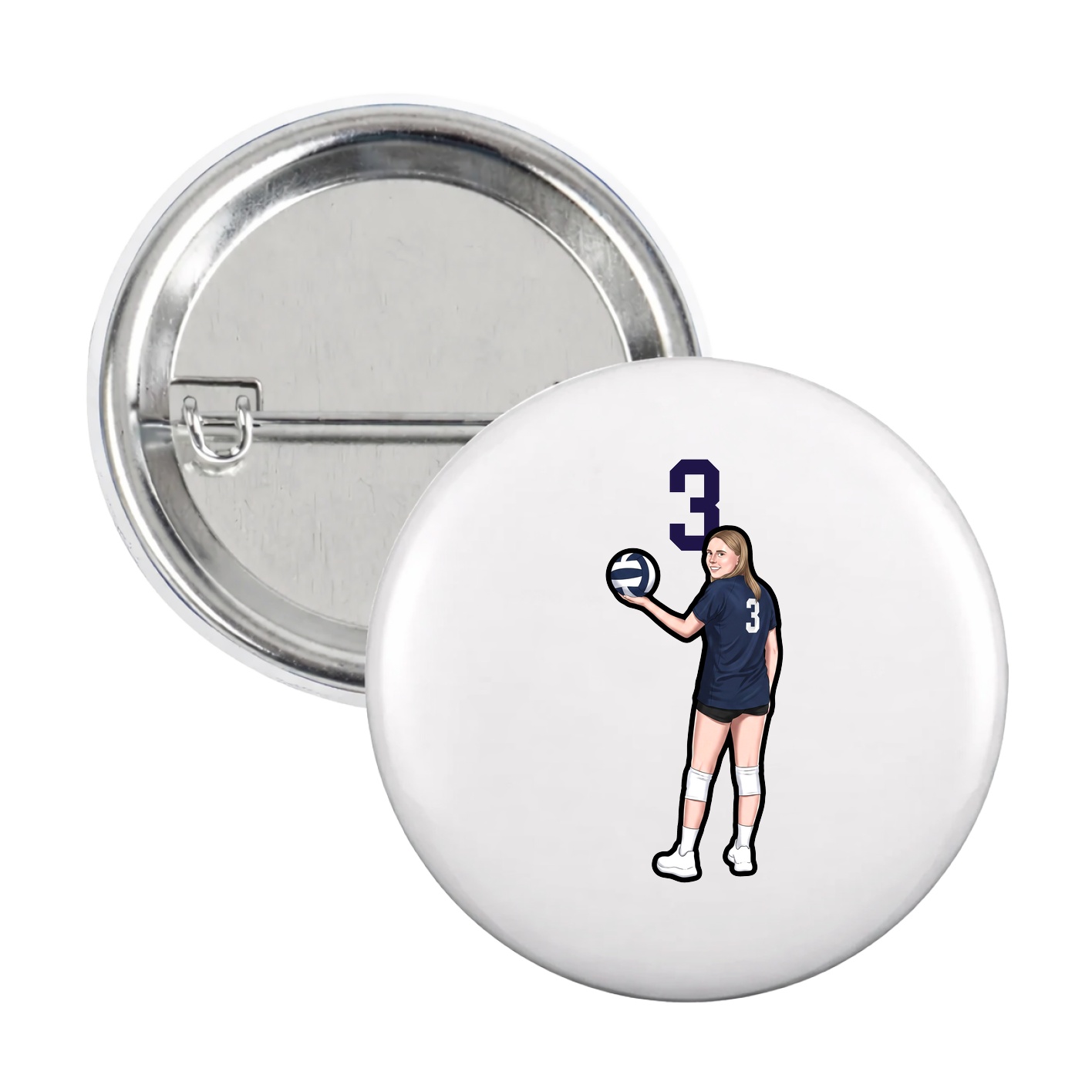 Game Day Button — Number Top in White