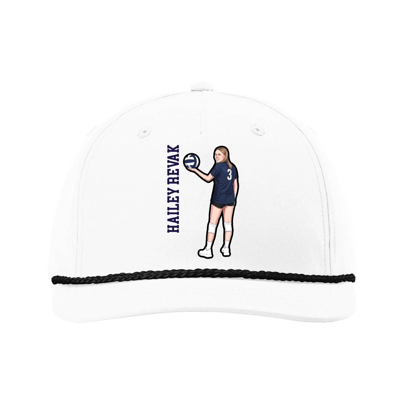 Five-Panel Classic Rope Cap — Name Vertical in White
