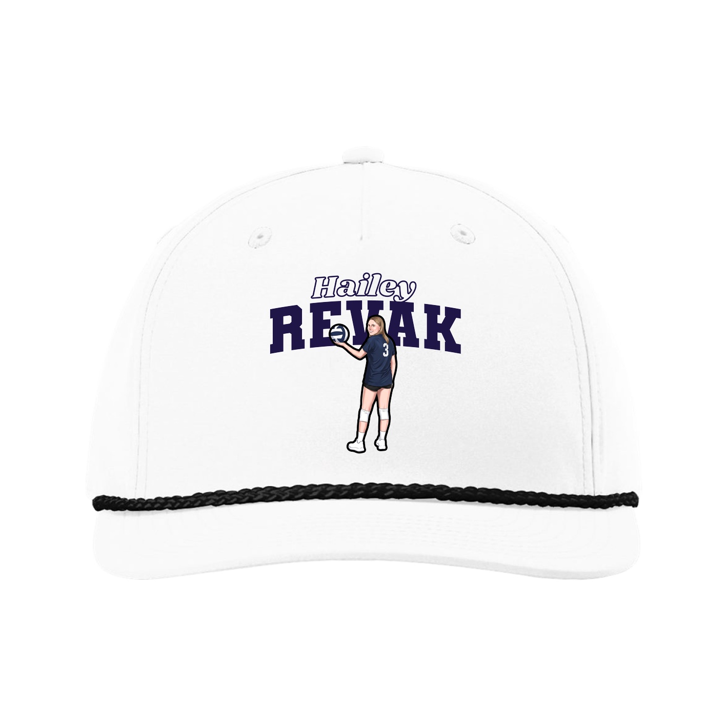 Five-Panel Classic Rope Cap — Name Arch in White