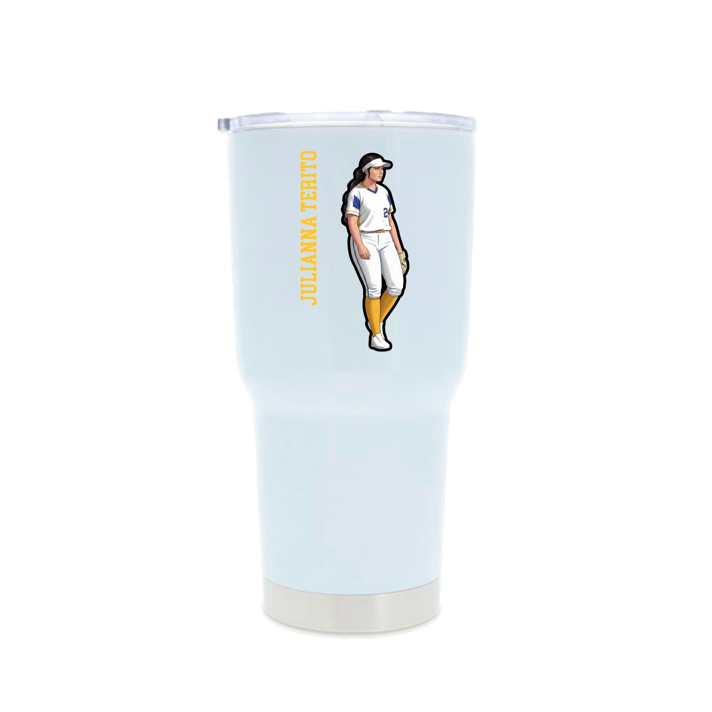 30oz Stainless Steel Tumbler — Name Vertical in White