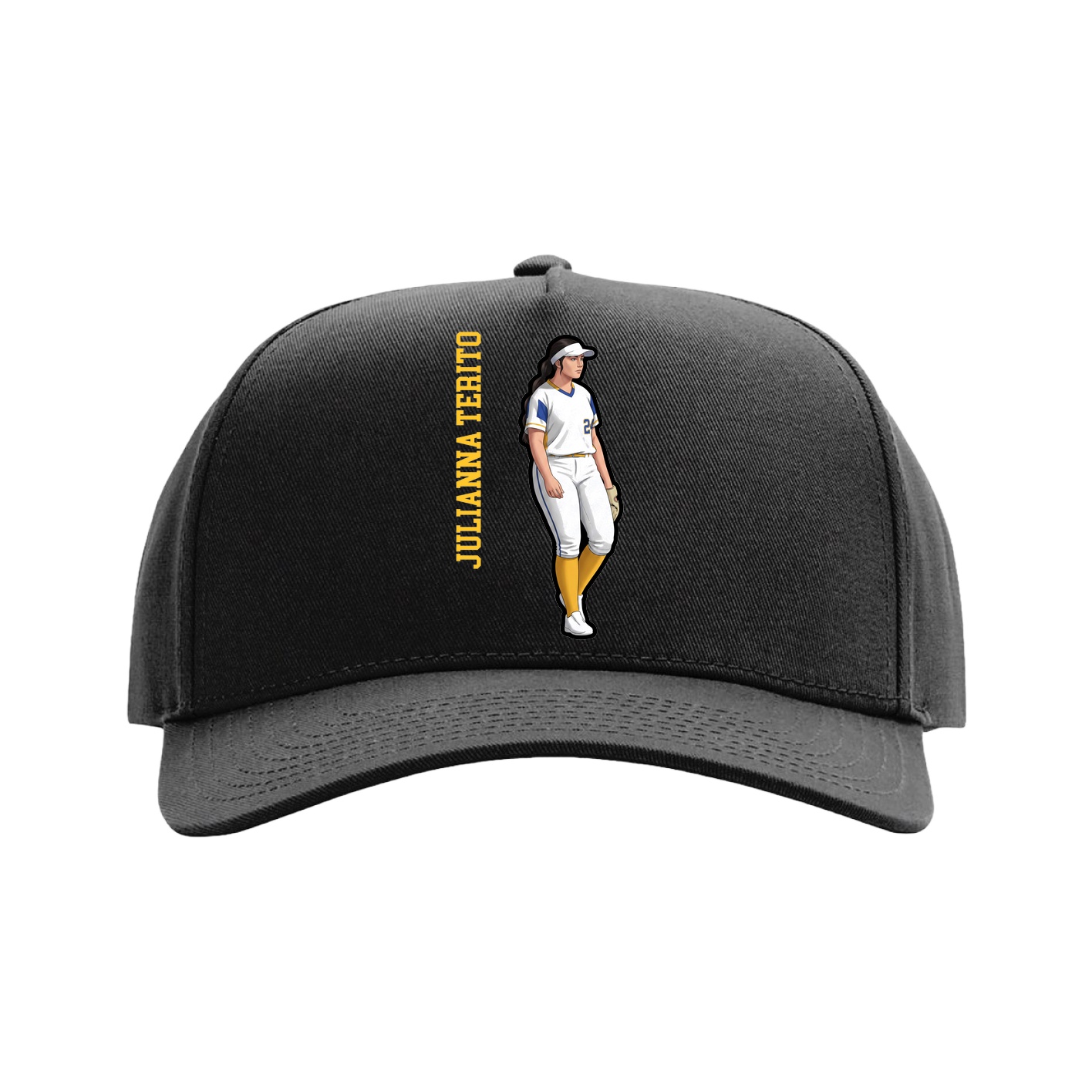 Full Fabric Five-Panel Champ Cap — Name Vertical in Black