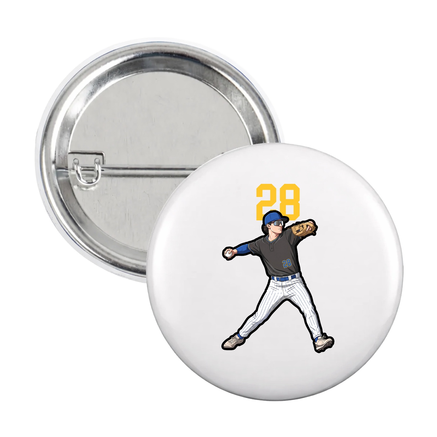 Game Day Button — Number Top in White