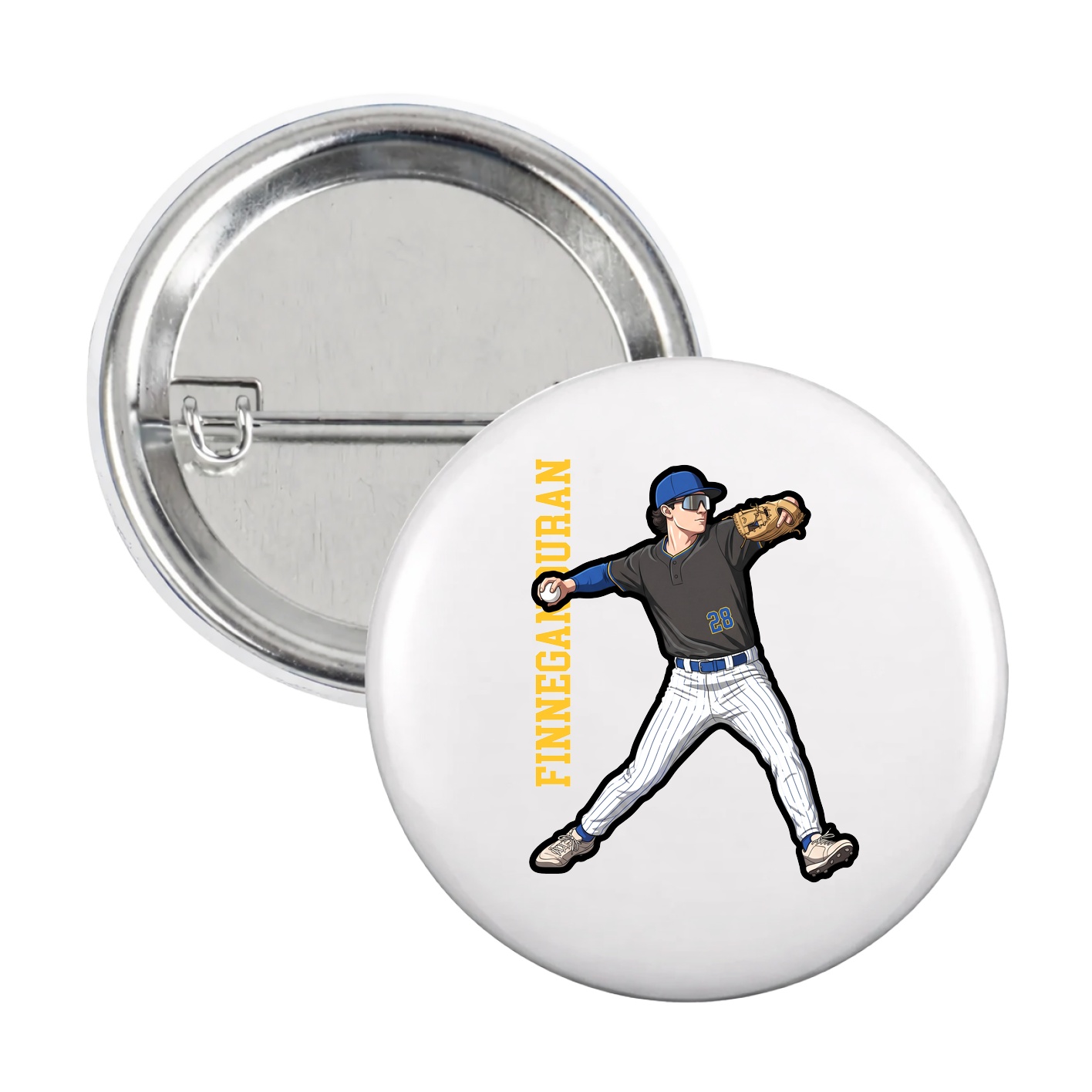 Game Day Button — Name Vertical in White