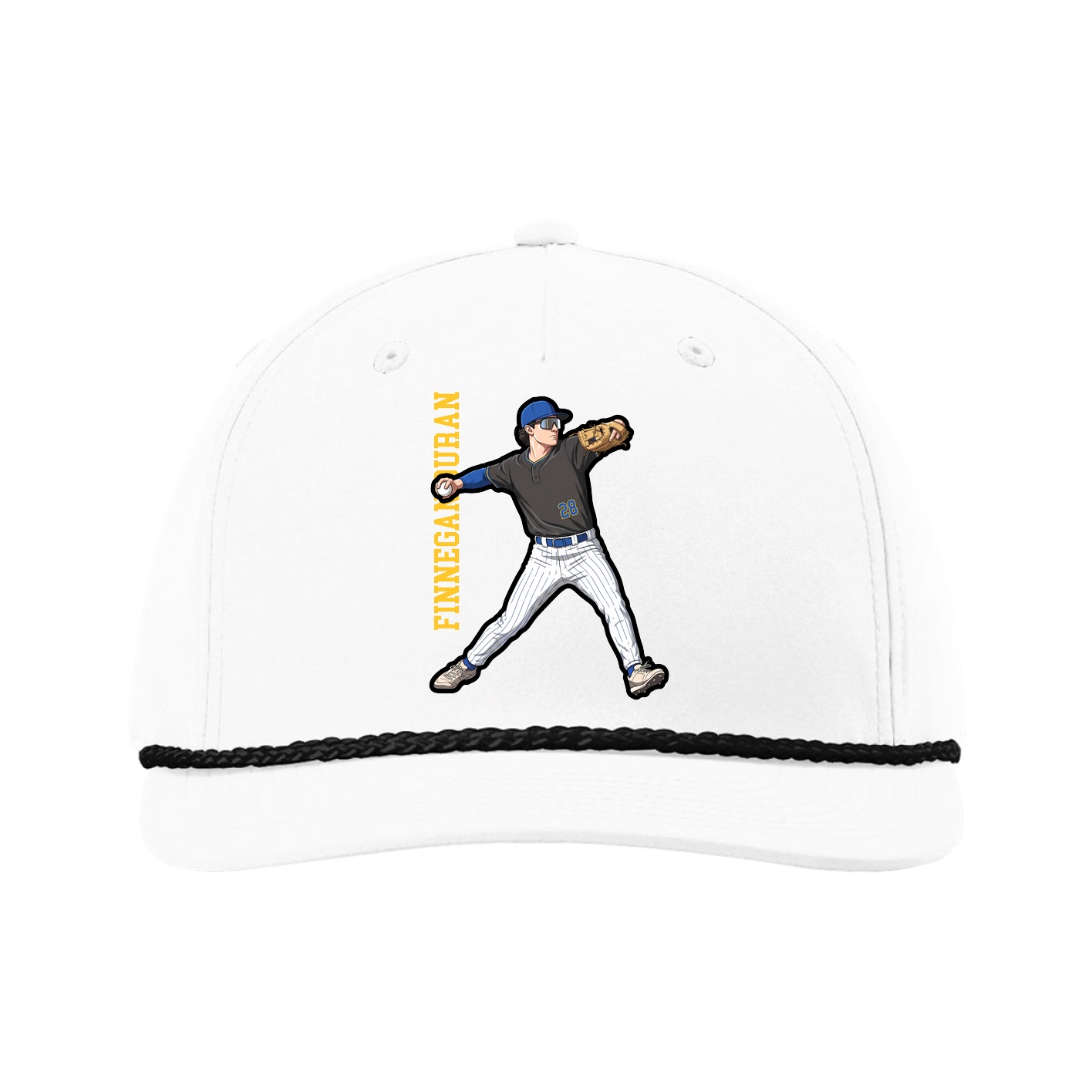 Five-Panel Classic Rope Cap — Name Vertical in White