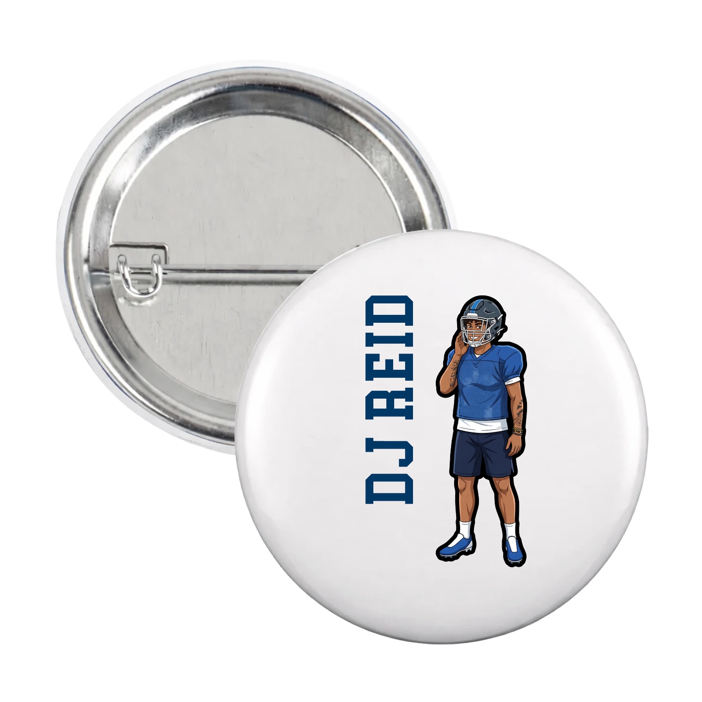 Game Day Button — Name Vertical in White
