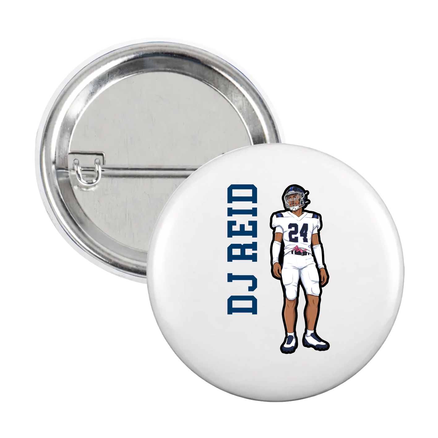 Game Day Button — Name Vertical in White