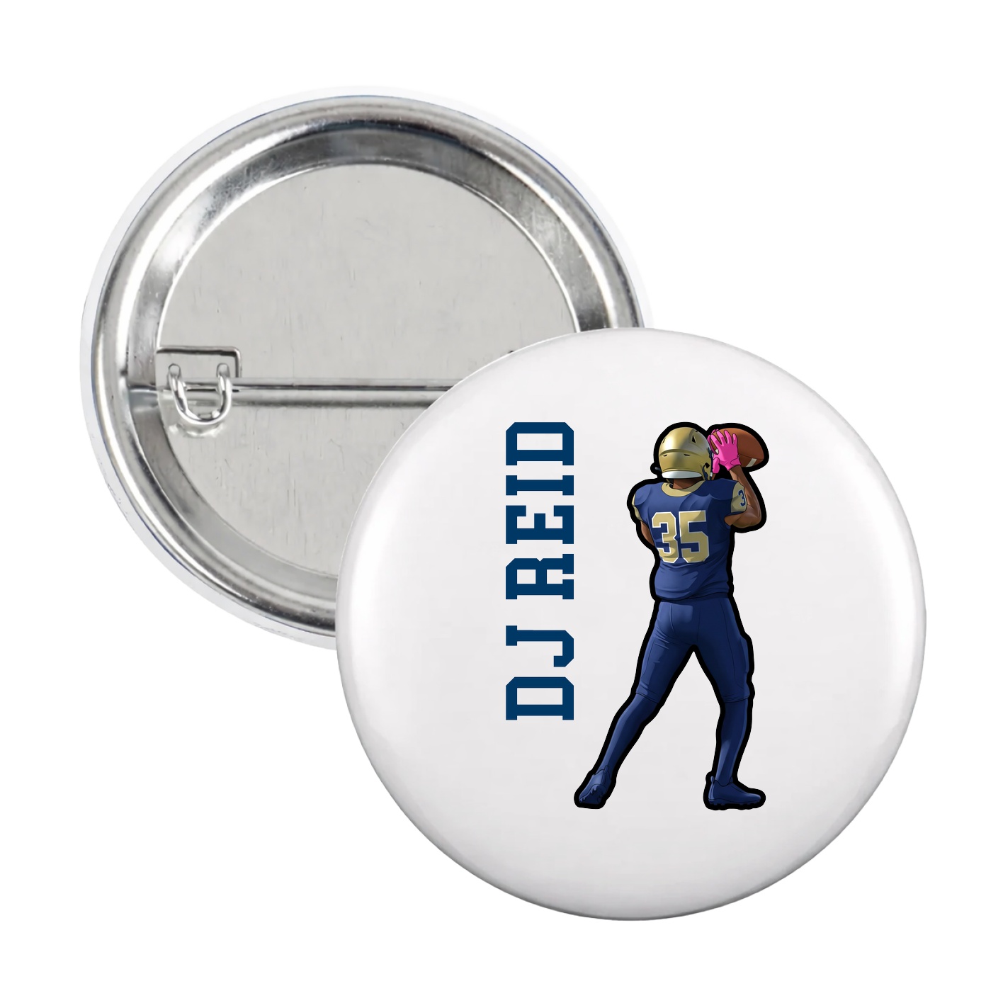 Game Day Button — Name Vertical in White