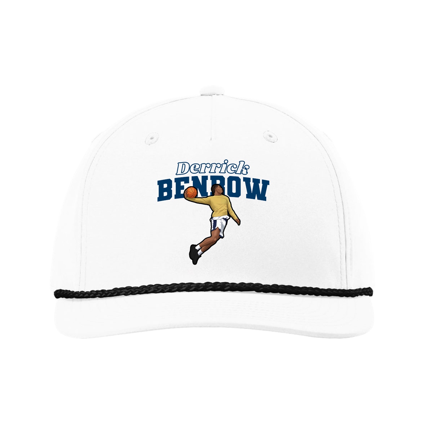 Five-Panel Classic Rope Cap — Name Arch in White
