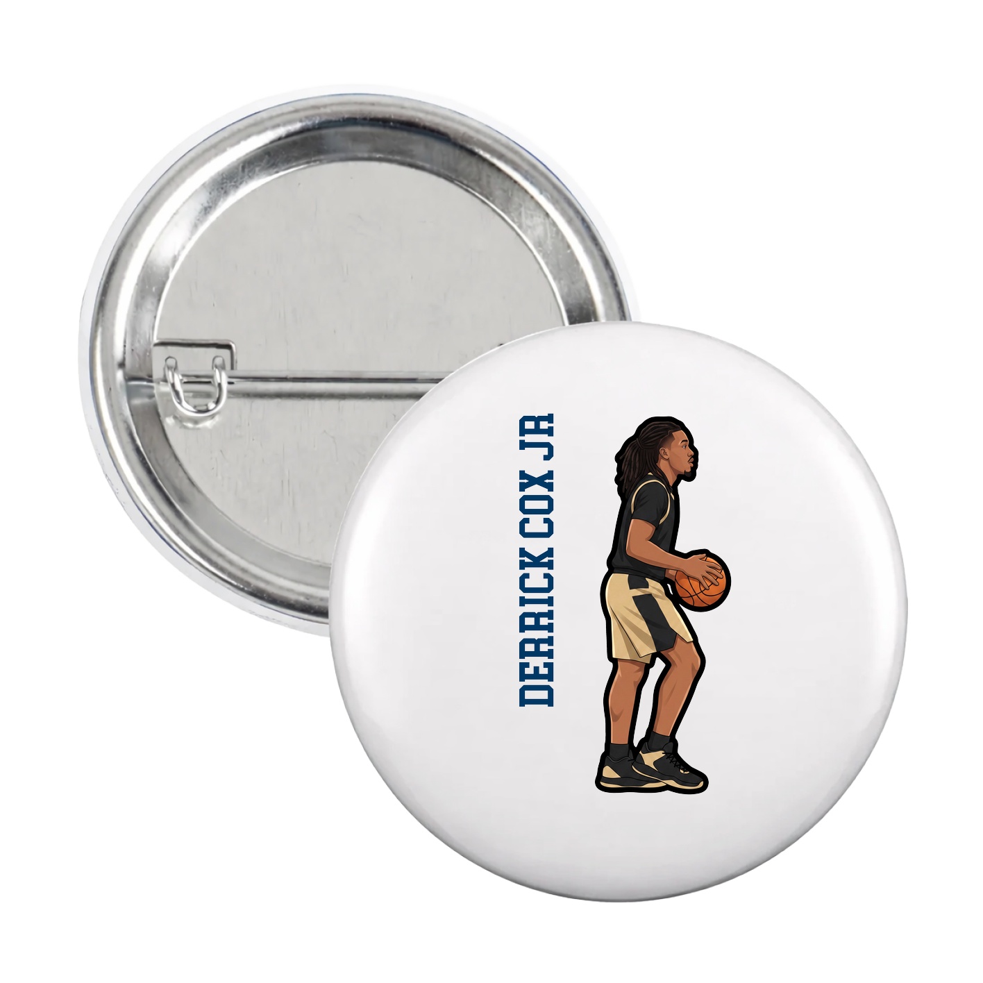 Game Day Button — Name Vertical in White
