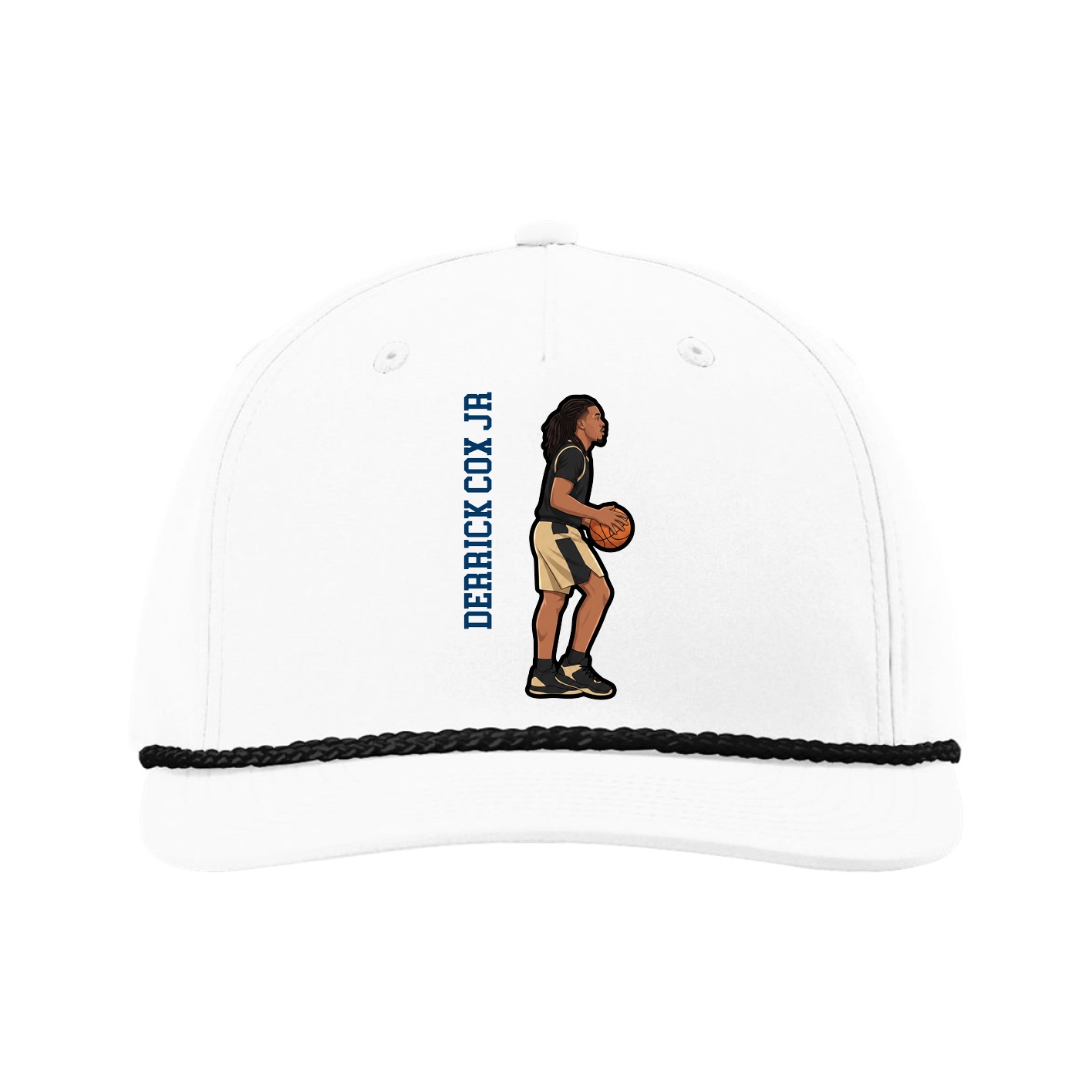Five-Panel Classic Rope Cap — Name Vertical in White