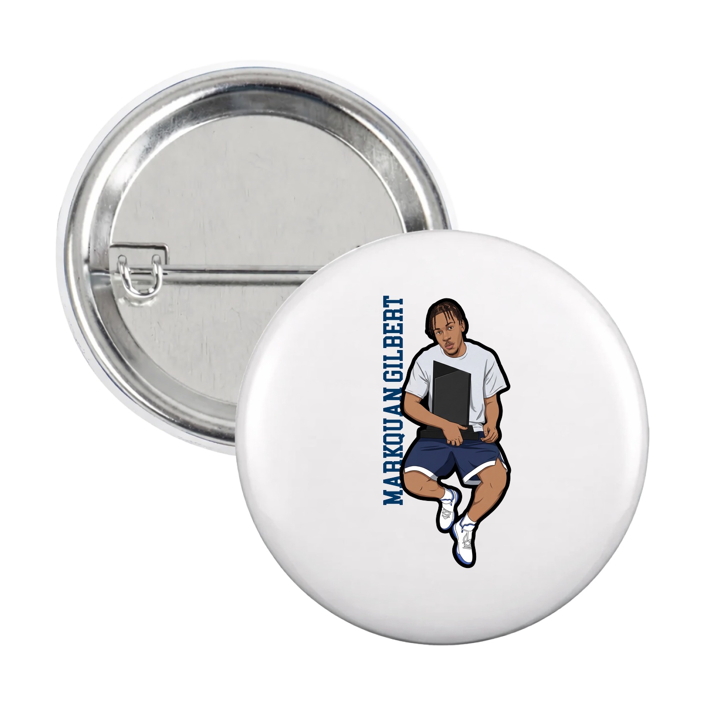 Game Day Button — Name Vertical in White