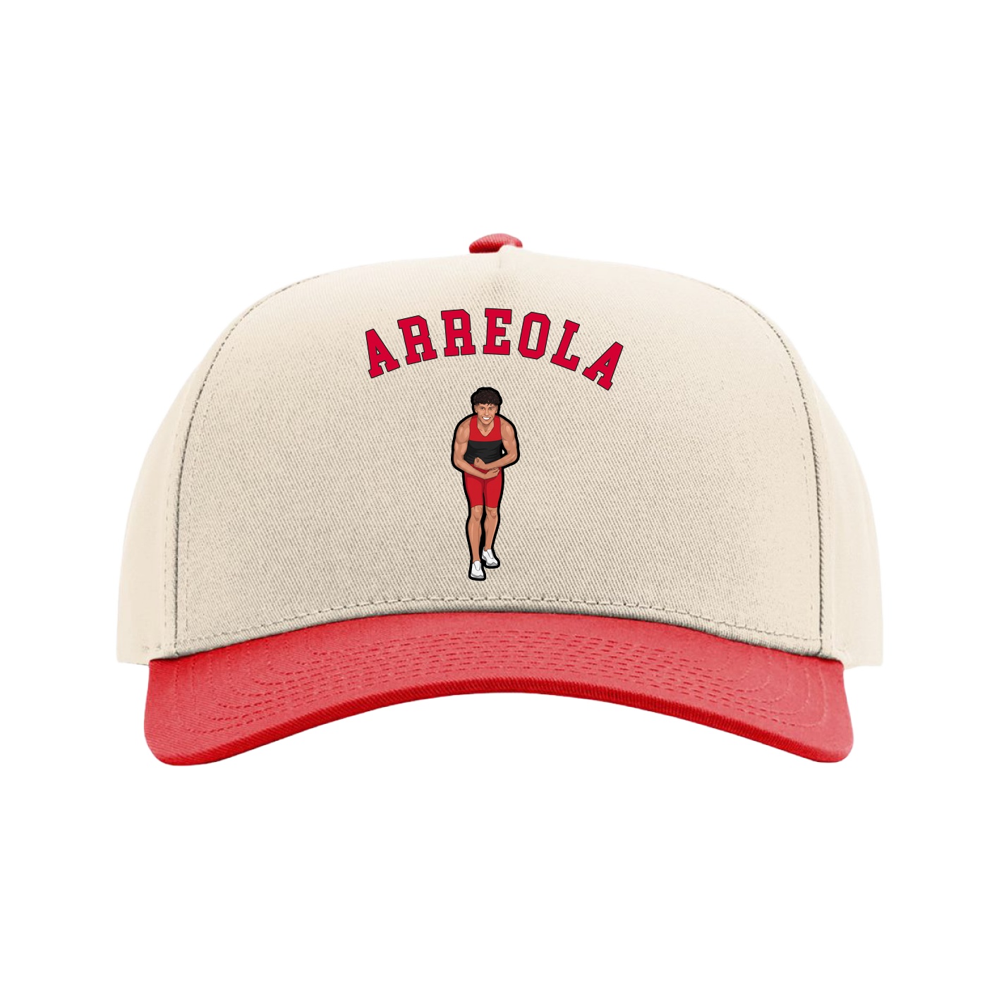 Full Fabric Five-Panel Champ Cap — Shirsey Arch in Cream/Red